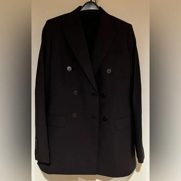 Theory Double Breasted Tailor Black Good Wool Blazer Classic Jacket Sz 0 NEW